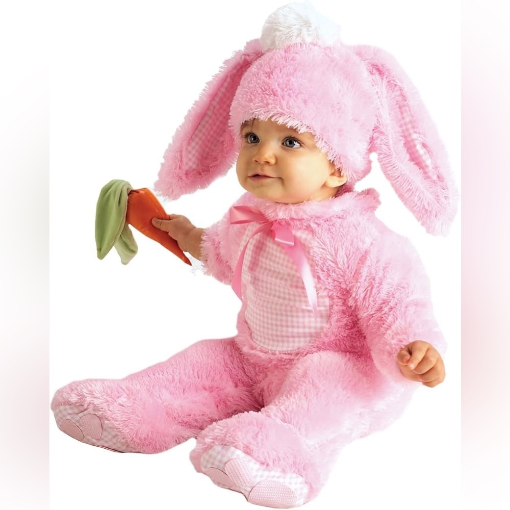 Rubie’s Infant 0-6 Month Pink bunny costume, one piece with hat, Halloween